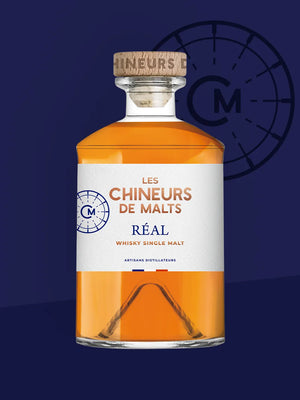 Bouteille de whisky Réal, single malt 100% français, Les Chineurs de Malts