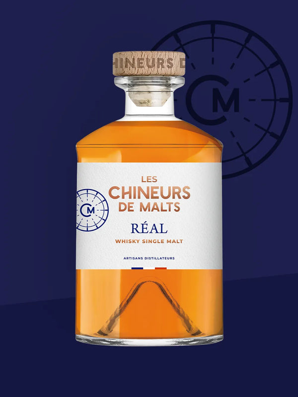 Bouteille de whisky Réal, single malt 100% français, Les Chineurs de Malts
