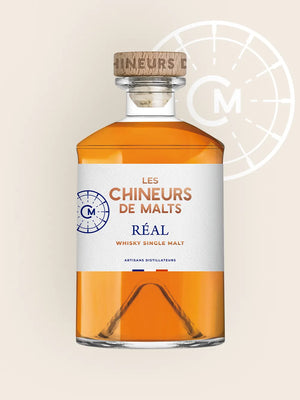 Bouteille de whisky Réal, single malt 100% français, Les Chineurs de Malts