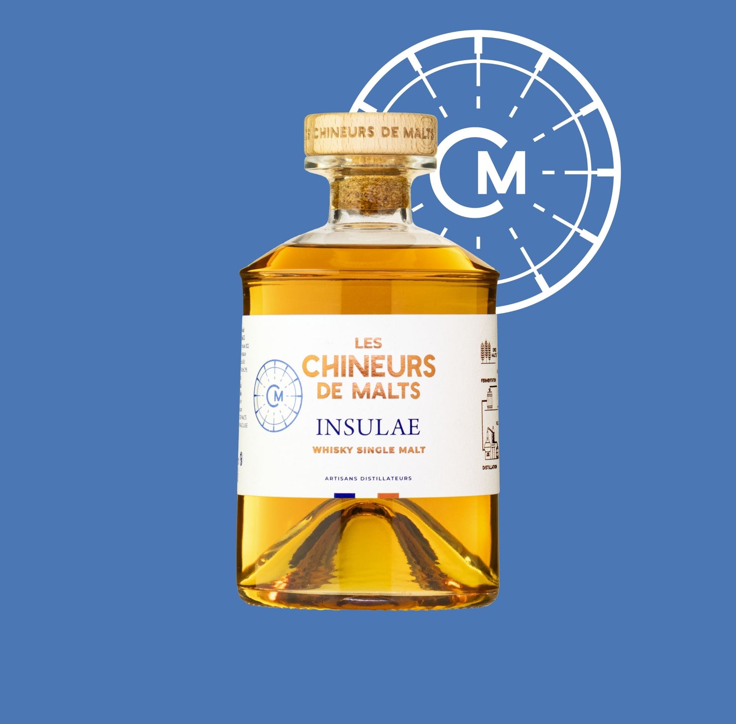 Bouteille de whisky single malt Insulae par Les Chineurs de Malts au Thor, élevé en ex-fût de bourbon, ex-fût de Châteuneuf-du-Pape et ex-fût de Cognac