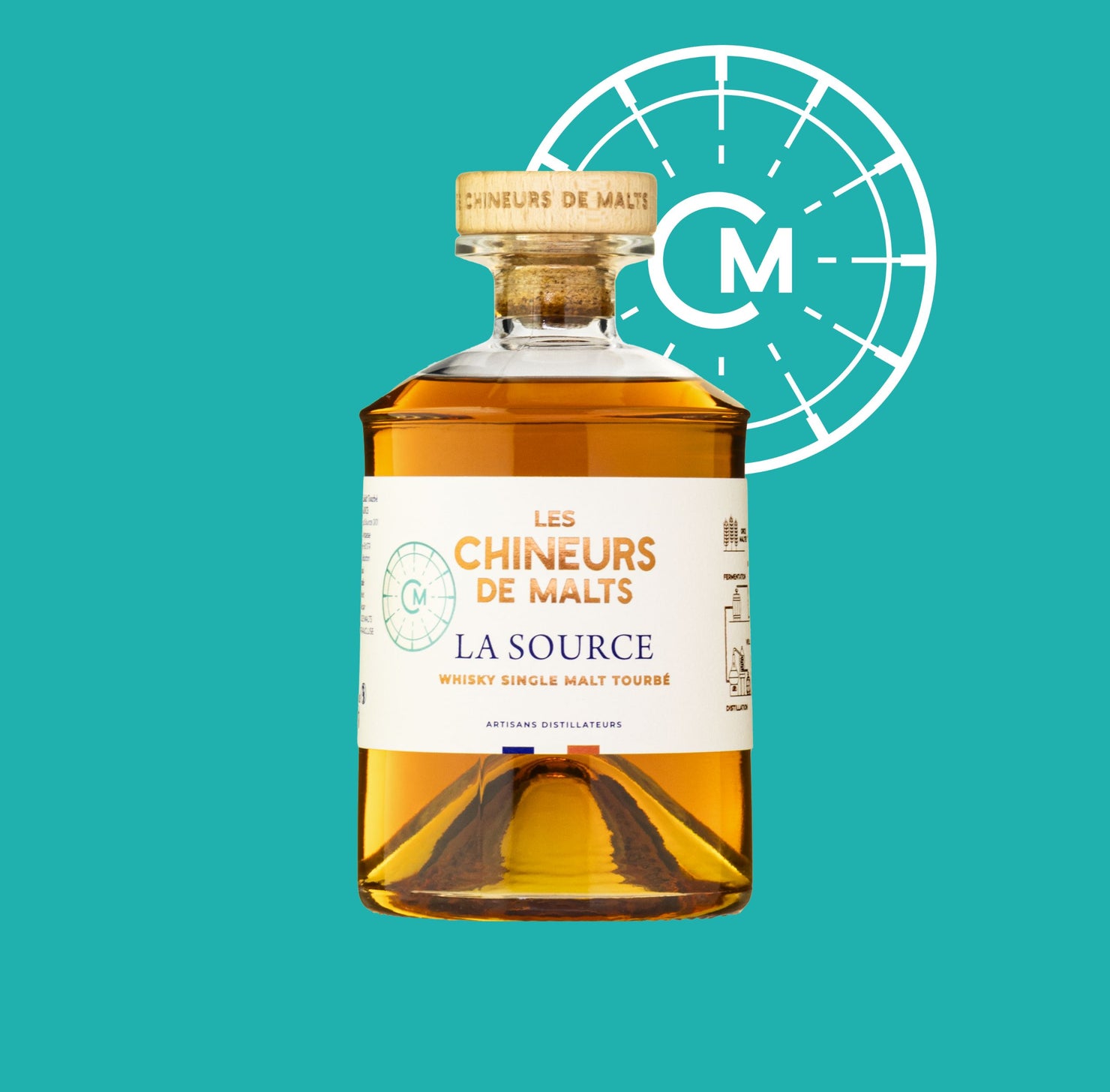 Bouteille de whisky single malt tourbé La Source par Les Chineurs de Malts au Thor, élevé dans un fût neuf et un ex Scotch Whisky