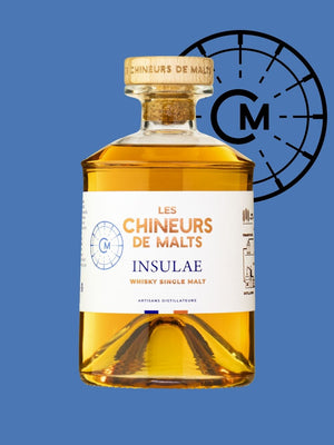 Bouteille de whisky single malt Insulae par Les Chineurs de Malts au Thor, élevé en ex-fût de bourbon, ex-fût de Châteuneuf-du-Pape et ex-fût de Cognac