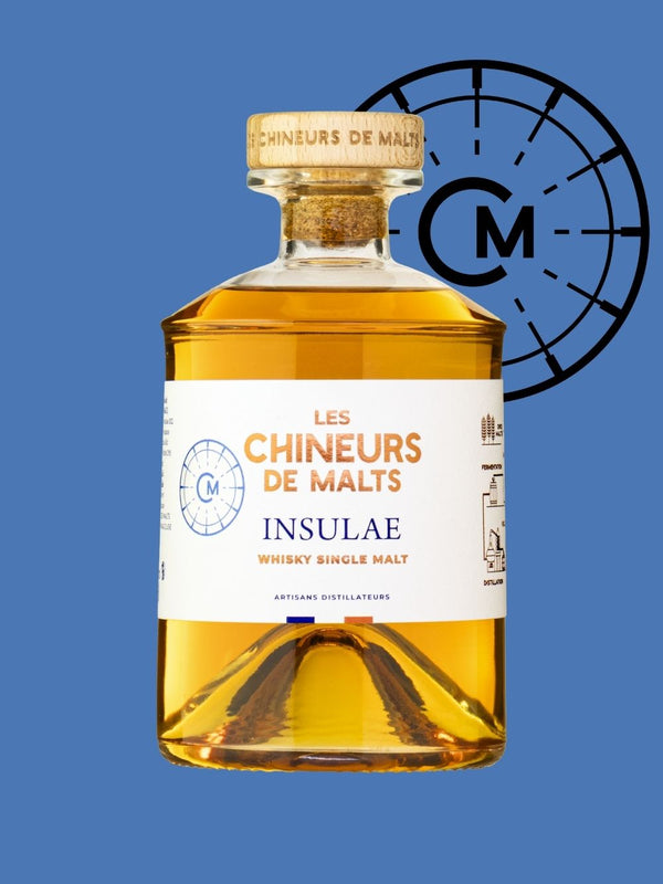 Bouteille de whisky single malt Insulae par Les Chineurs de Malts au Thor, élevé en ex-fût de bourbon, ex-fût de Châteuneuf-du-Pape et ex-fût de Cognac